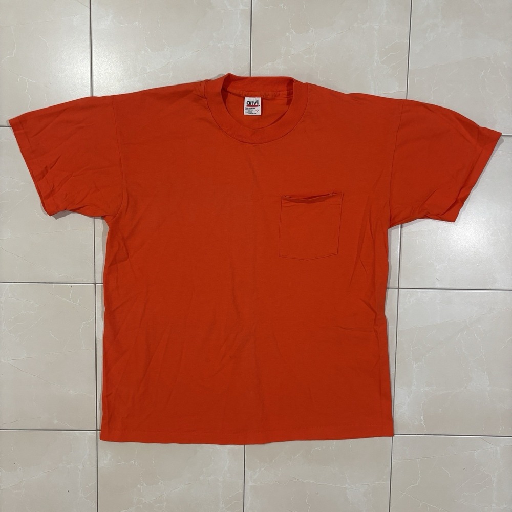 Vintage 90s Blank Pocket T Shirt Single Stitch Anvil Orange Men's L Made In USA
